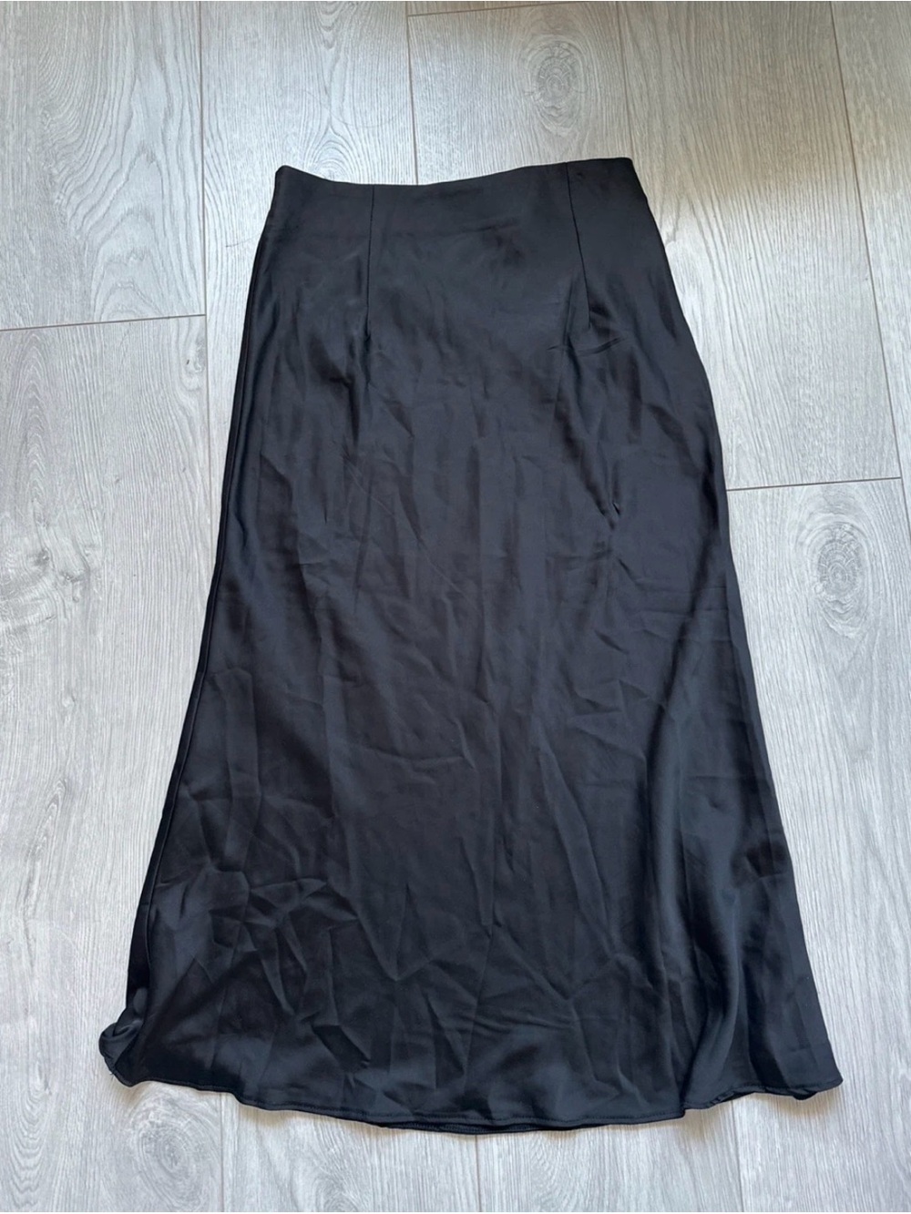 Classic Satin Black Midi Skirt